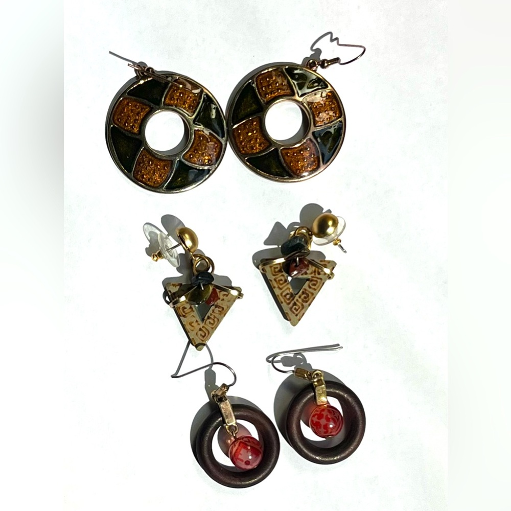 BOGO Three Pairs of Wood and Metal Boho Style Earrings